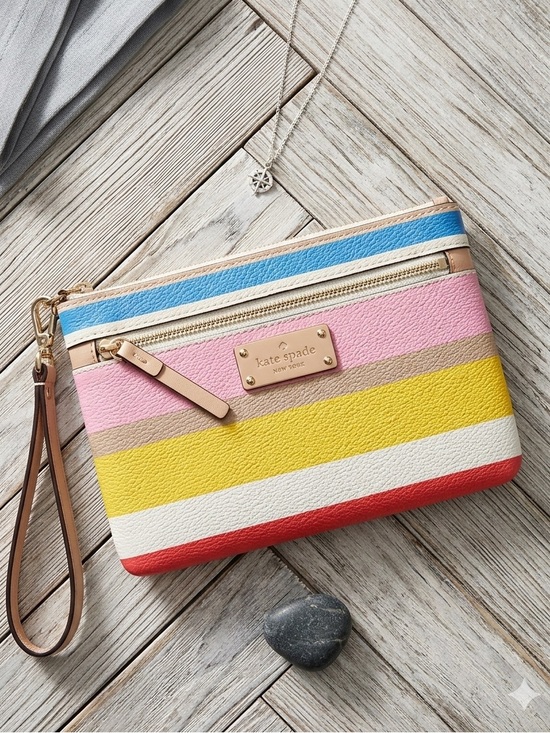 kate spade Handbags - kate spade Striped Leather Wristlet - Multicolor